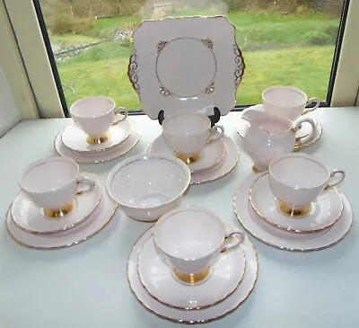 Buy Vintage Tuscan China Rh & SL Pink And Gilt 6089H 21 Pc Cups Saucers Plates C1940 • 58£