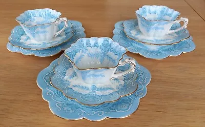 Buy Three RarePre Shelly Wileman Empire Shape Blue Fern Pattern Cup Saucer And Plate • 50£