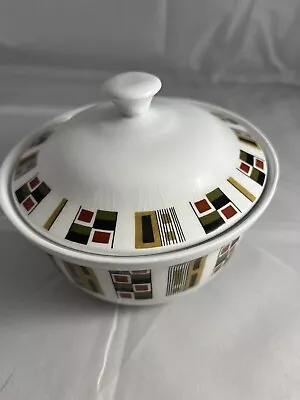 Buy ALFRED MEAKIN Glo White Lidded Sugar Bowl Geometric Pattern 1960s Collectible VG • 7.99£