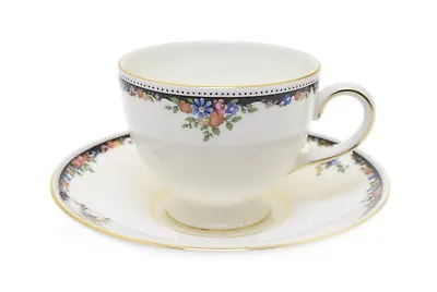Buy Wedgwood Osborne White Black Floral 2 5/8  Leigh Shape Footed Cup & Sauce (New) • 38.60£