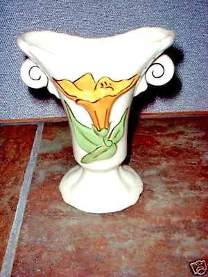 Buy Vase ~ 'lily' ~ Vintage 6  ~ Cream & Orange With Gold Accents ~ Euc • 11.51£