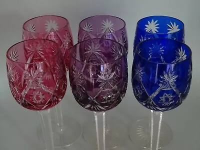 Buy Six Vintage Wine Glasses Crystal Colored Blue Red Purple Multicolors • 241.28£
