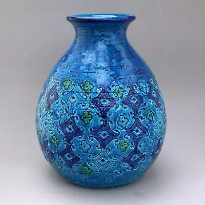 Buy Vintage Bitossi Italian Art Pottery 7.5  'Spagnolo' Rimini Blue Vase Aldo Londi • 65£