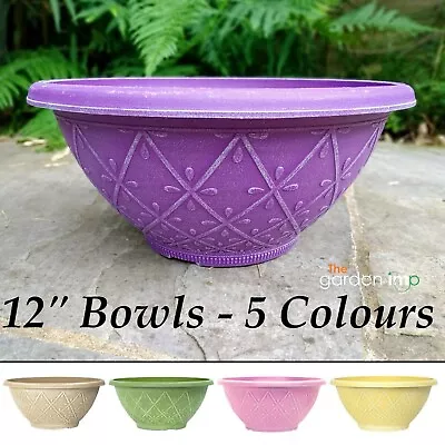 Buy Plastic Round Garden Plant Bowl Flower Planter Coloured Decorative 30cm Low Pot • 6.99£