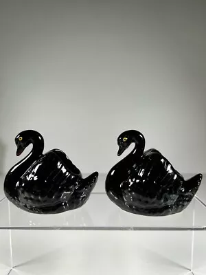 Buy Vintage Dartmouth Devon Pottery X2 Black Swans Small Planters 7 Cm Tall • 19.97£
