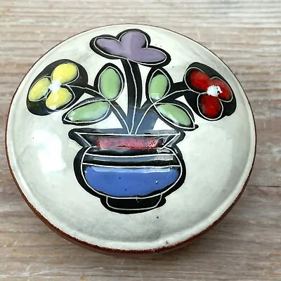Buy Vintage 1960s Italy Pottery Alla Moda Floral Paperweight San Marino Leather Back • 9.99£