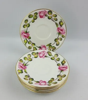 Buy 6x Crown Staffordshire 14cm Pink Rose Saucers - Hand Coloured Bone China A3756 • 10£