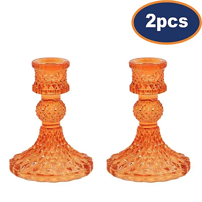 Buy 2Pcs Amber Dinner Candle Holder Glass Vintage Taper Table Tabletop Party Décor • 9.95£
