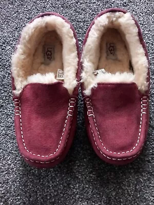Buy Ugg Ansley 3312 Red Burgundy Sheepskin Moccasin Slipper Shoes Women’s Size 5.5 • 25£