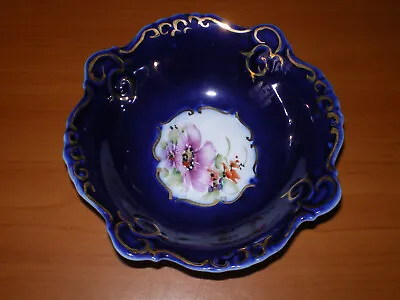 Buy Vintage JRJS CLUJ Napoca Porcelain COBALT Blue Floral Gold Gilt Bowl ROMANIAN 4  • 14.18£