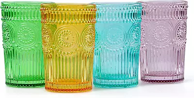 Buy Glassware Tumblers, Vintage Embossed Drinking Glasses, Colored Water Cups, Set O • 24.81£