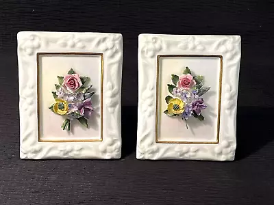 Buy Adderley Floral Sculptures In White Bone China Frames England 4  SET OF TWO • 13.26£