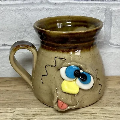 Buy Vintage Pretty Ugly Pottery Glazed Handmade Mug Fun Face Blue Eyes Made In Wales • 9.49£