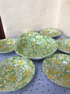 Buy Vintage Chintz Pottery Fruit Bowl Set Lawleys Ltd Green And Yellow • 25£