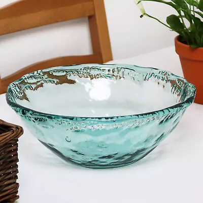 Buy Recycled Glass Bowl Large Textured Aqua Round Serving Decorative Fruit Storage • 18£