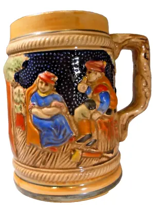 Buy Vintage Mid Century German Pottery Stein. Hand Painted Woodcutter Scene Relief • 7.50£