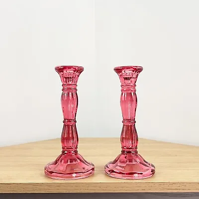 Buy Candle Holders Set Of 2 Pink Glass Vintage Large 8  Tapered Stick Wedding Table • 22£