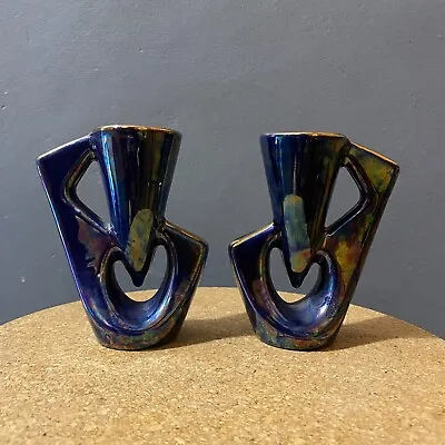Buy Pair Of Carlton Ware Purple Lustre Vases- Art Deco Design English Pottery Vase • 14.99£