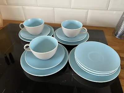 Buy Poole Pottery Cups/saucers/plates Twin Tone Ice Blue And Seagull Grey • 12£