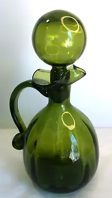 Buy Vintage Rainbow Mid Century MCM 11  Green Glass Bubble Stopper Decanter Optic • 105.65£