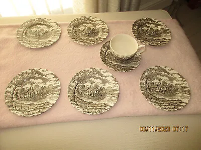 Buy Staffordshire Royal Mail Brown 6 Tea Plates & 1 Cup & Saucer • 7.50£