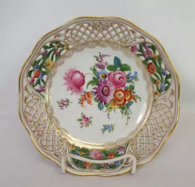 Buy Dresden Germany Porcelain Reticulated Flowers Bowl CROWN MARK Empress Gold Trim • 85.39£