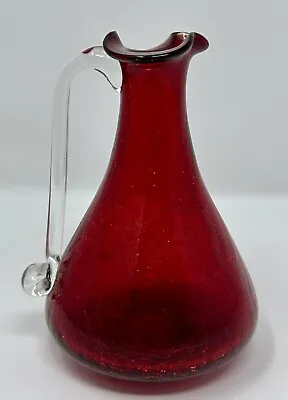 Buy Red Crackle Vase With Ruffled Lip And Applied Handle Glows Under Black Light • 36.99£