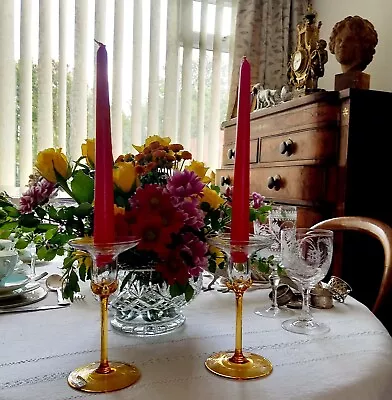 Buy Pair Of Vintage Elegant Tall Glass Candlesticks • 14.99£