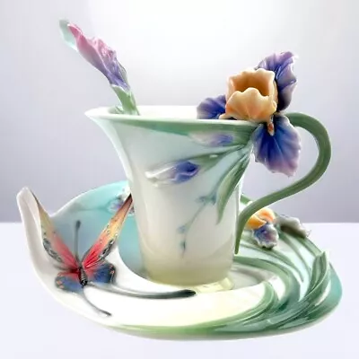 Buy Franz Porcelain Collection QUESTION MARK BUTTERFLY Tea Cup Saucer Spoon 3pc Set • 188.63£