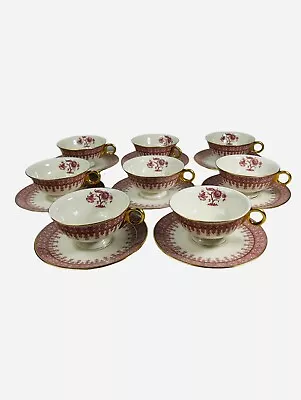 Buy Theodore Haviland Footed Tea Cup Saucer Cambridge Crimson New York Lot Of 8 Mint • 191.76£