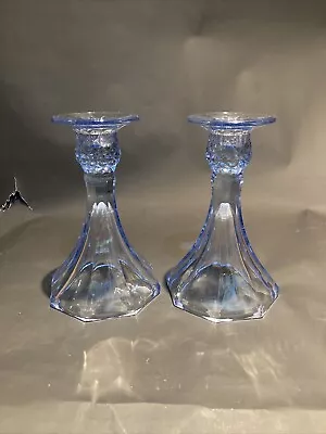 Buy Pair Blue Glass Candlesticks 16.5cm • 24£