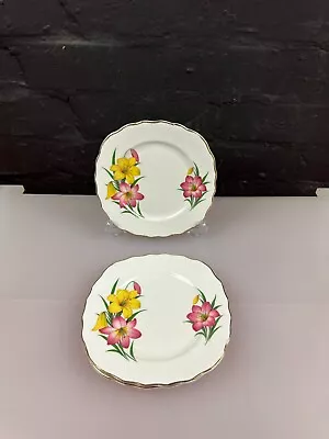 Buy 4 X Crown Regent Flowers Lily Yellow Pink Tea / Side Plates 6.5  Wide Set • 15.99£