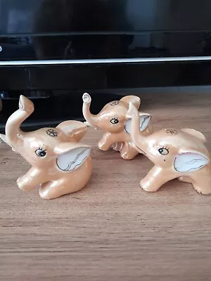 Buy 3 Orange Lustre Ware Elephant Figurines • 17£