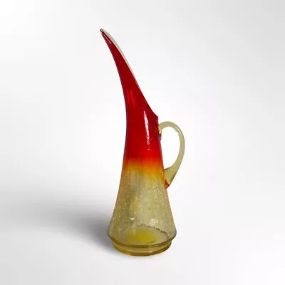 Buy Vintage Kanawha Amberina Crackle Glass Swung Vase Pitcher 13.5” Tall UV Glows • 32.61£