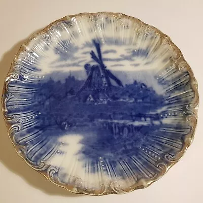 Buy Antique Blue White Delft Ceramic Plate Windmill European Relief Frilled 23cm • 59.50£