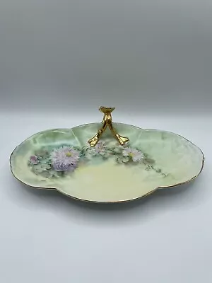 Buy Limoges Antique Emme Loop Handle Dish Hand Painted Purple Flowers • 94.86£