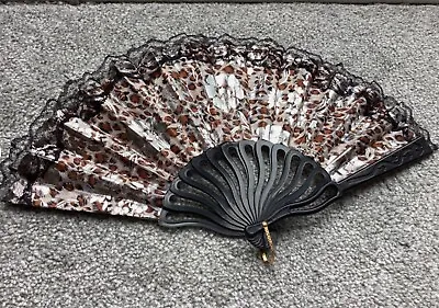 Buy Hand Held Fan Portable Spanish Fabric With Lace Folding Wedding Party • 5.50£