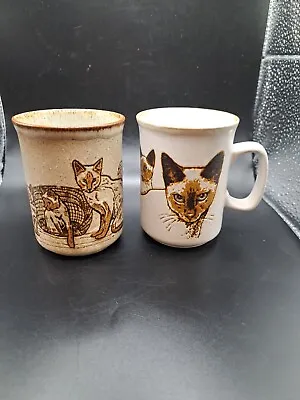 Buy Dunoon Ceramics Vintage Cat & Kittens Stoneware Mugs Made In Scotland X2 • 15£