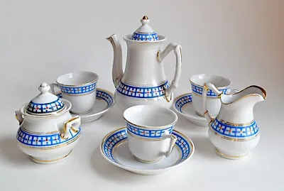 Buy Victorian Hand Painted Ironstone? Childs Tea Service Set Antique Blue Gold 11pc • 113.67£