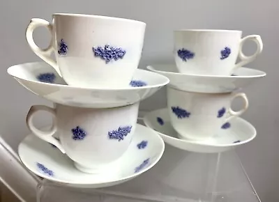 Buy Antique Chelsea? Or Adderley? Grandmothers Ware Blue Sprig Tea Cups Saucers X 4 • 24£