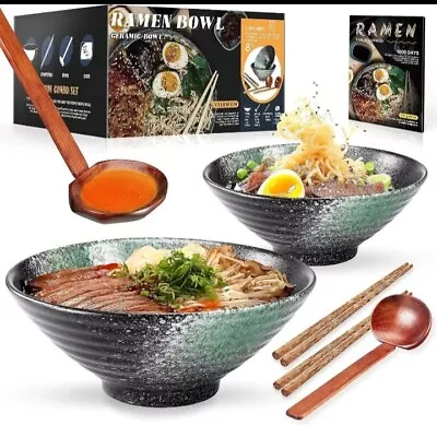 Buy Japanese Ramen Bowls 2 Set | 1000 Ml With Chopsticks Spoons Free Delivery  • 14.88£