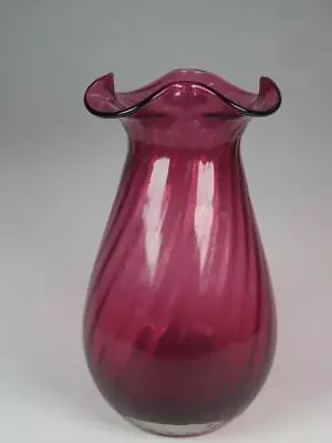 Buy Dartington Cranberry Art Glass Ruffled Vase Fluted Swirl Sides • 11.99£