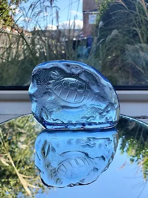 Buy Blue Glass Etched Turtle Sun Catcher Paperweight • 19.99£