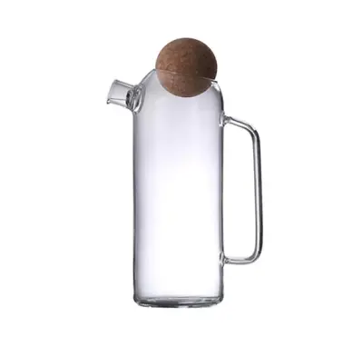 Buy 1x Minimalist Clear Glass Jar Tea Pot Water Pitcher Jug With Cork Ball Lid S/M/L • 34.92£