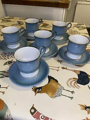 Buy Denby Castile Cups And Saucers 6x 1/4 Pint Good 1975-91 Footed • 29.99£