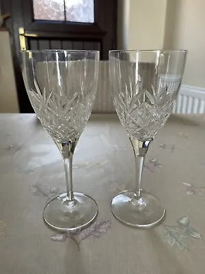 Buy 2 X Royal Doulton Crystal Monique Cut Pattern Wine Glasses 19.4cm  - Signed • 35£