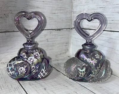 Buy FENTON Vintage 💜 Shaped Iridized Violet Glass Hand Painted Perfume Bottle Set • 132.98£