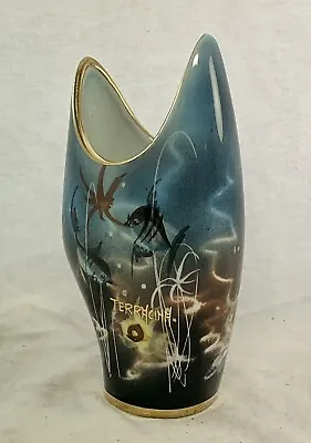 Buy Vintage SC3 Terracina Italy Blue Undersea Fish Themed 16x8cm Porcelain Vase • 27.81£