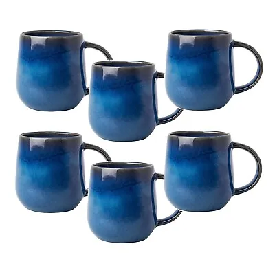 Buy Set Of 6 350ml Stoneware Reactive Glazed Blue Coffee Latte Cappuccino Cup Mug • 22.95£