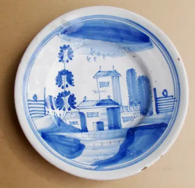 Buy Great Antique Architectural C. 1750 Probably English Delftware Plate • 165.39£